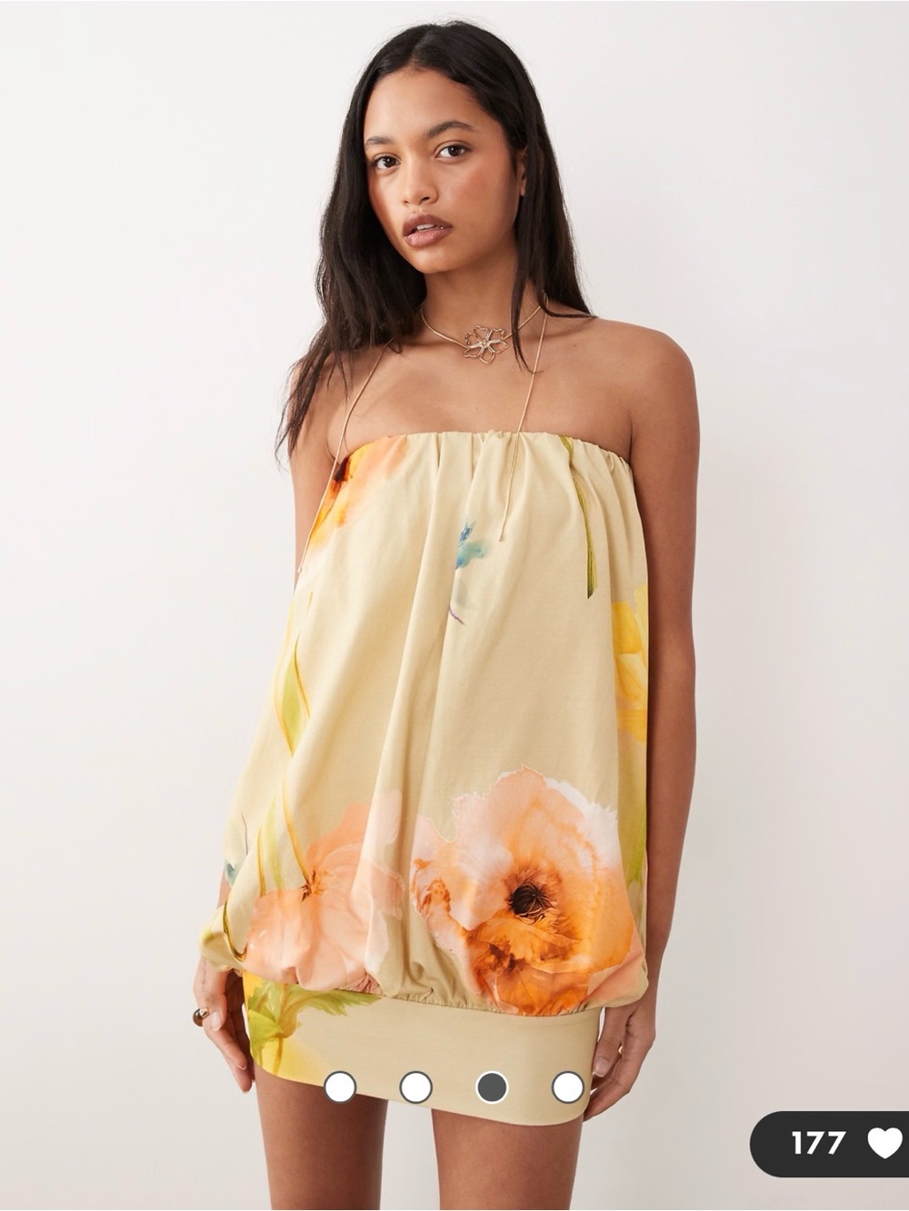 ASOS Cream Bubble Hem Mini Dress with Yellow & Orange Floral Print sz 6